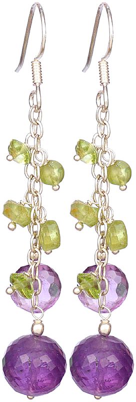 Faceted Peridot and Amethyst Shower Earrings