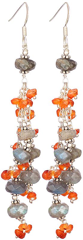 Shower Earrings of Faceted Labradorite and Carnelian