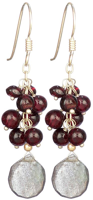Garnet Bunch Earrings with Faceted Labradorite