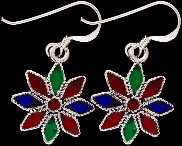 Sterling Meenakari Flower Earrings