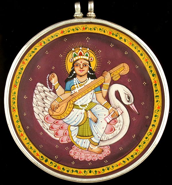 Goddess Saraswati Double-side Pendant with Yantra on Reverse