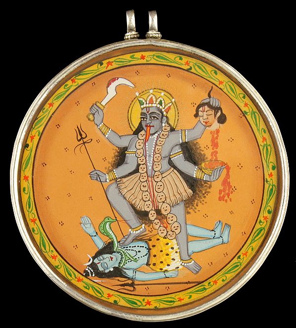 Goddess Kali Double-sided Pendant with Yantra on Reverse