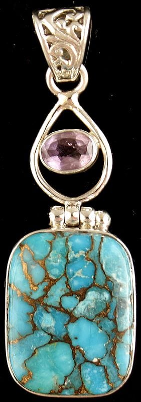 Turquoise Pendant with Faceted Amethyst