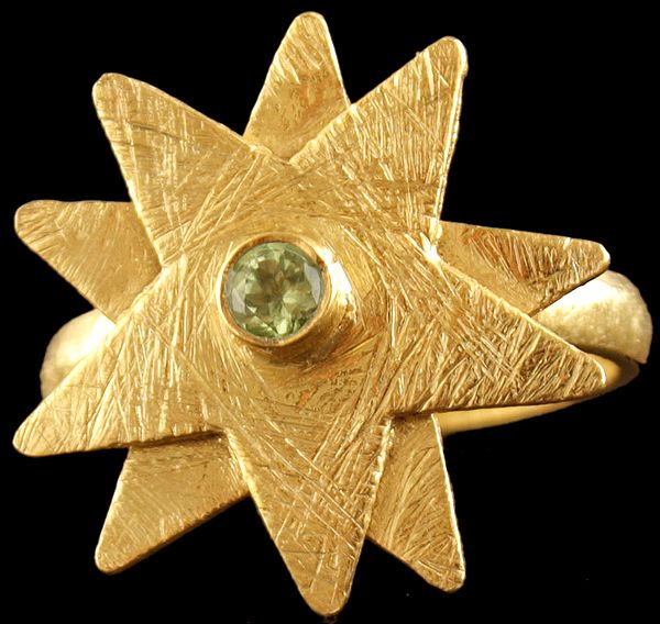 Faceted Peridot Gold Plated Star Ring