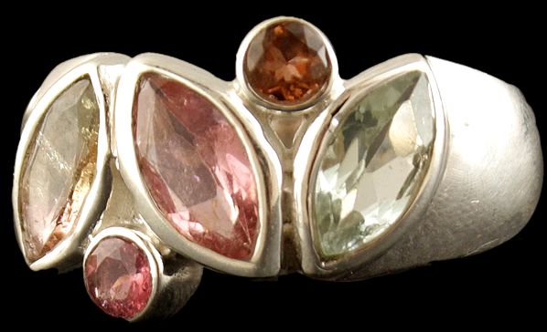 Faceted Pink Tourmaline Ring with Green Amethyst