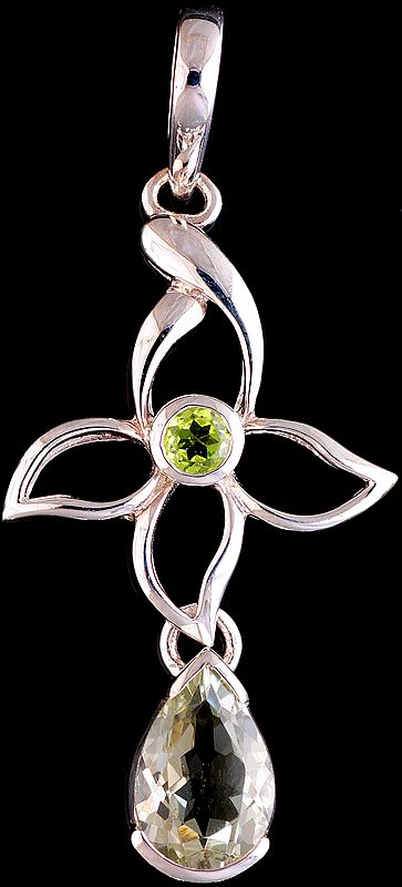 Faceted Peridot Pendant with Green Amethyst