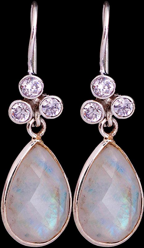 Faceted Rainbow Moonstone Earrings with CZ