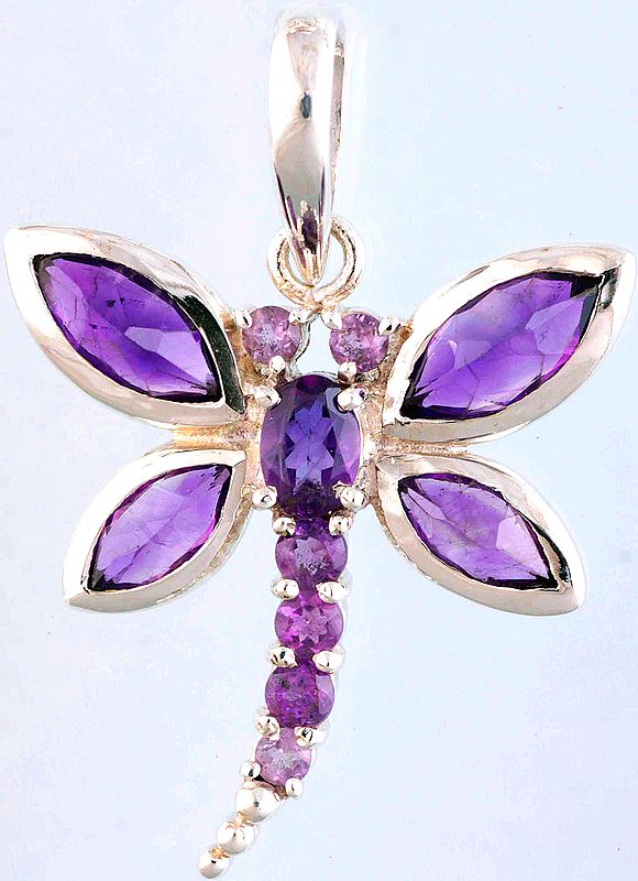 Faceted Amethyst Dragonfly Pendant