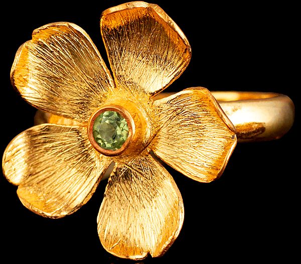 Faceted Peridot Gold Plated Flower Ring