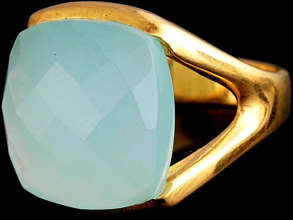 Faceted Peru Chalcedony Gold Plated Ring