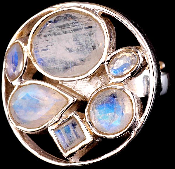 Faceted Rainbow Moonstone Large Men's Ring