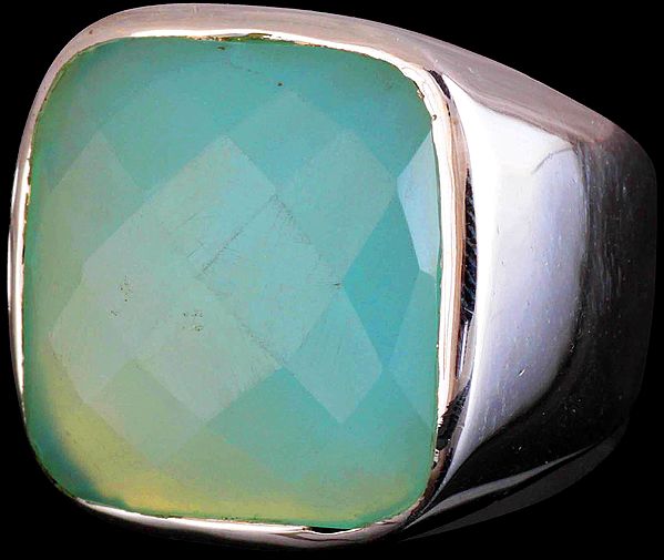 Faceted Sky Blue Chalcedony Men's Ring