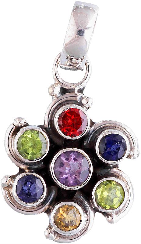 Multi-Gemstones Pendant (Faceted Garnet, Peridot, Sapphire, Amethyst and Citrine)