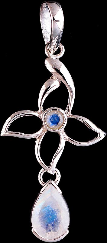 Moonstone Pendant with Sterling Flower