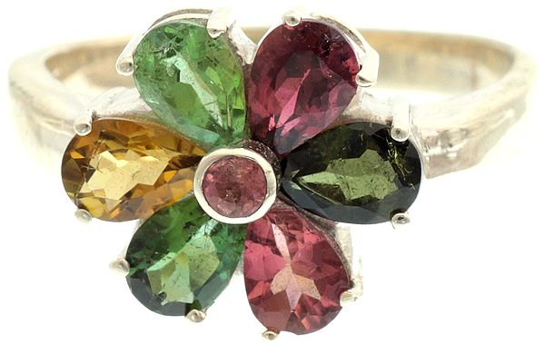 Faceted Tourmaline Flower Ring