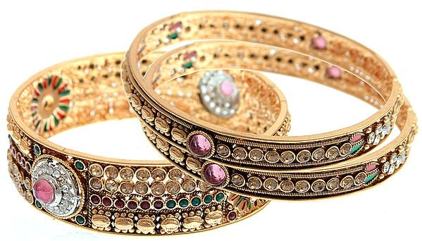 Set of Three Bracelet with Faux Ruby and Emerald