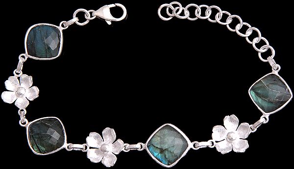 Faceted Labradorite Bracelet with Sterling Flowers