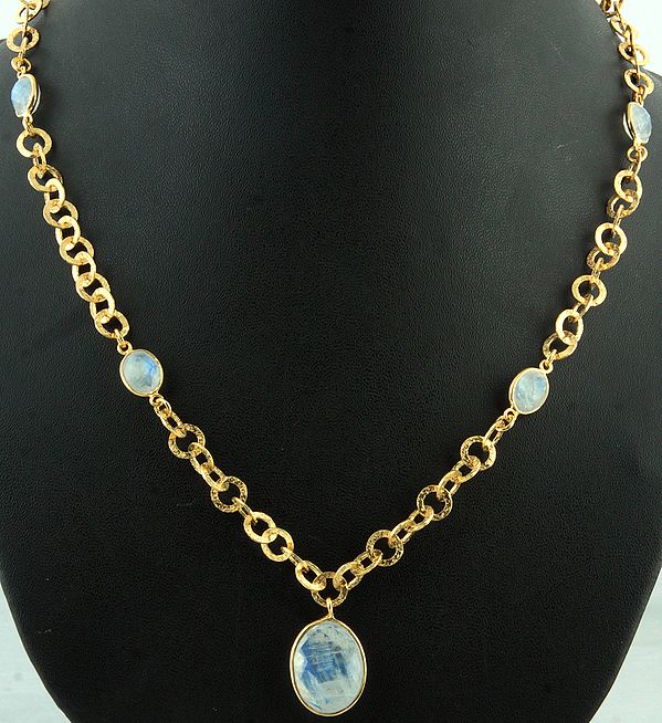 Faceted Rainbow Moonstone Gold Plated Necklace