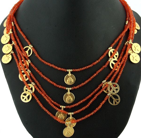 Carnelian Necklace with Gold Plated Charms