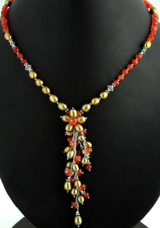 Carnelian Beaded Necklace with Pearl