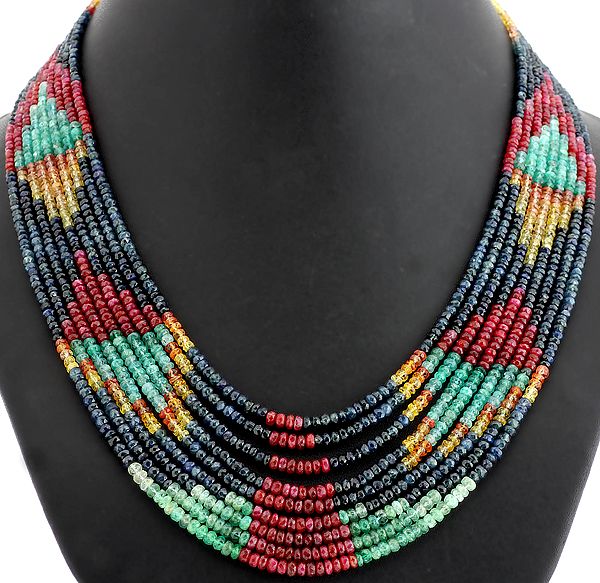 Faceted Multi-Sapphire Nine-Strand Necklace with Ruby