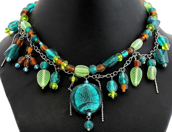 Multi-color Glass Beaded Necklace with Charm