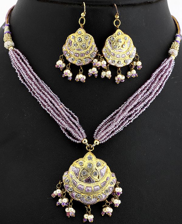 Purple Necklace Set with Golden Accent