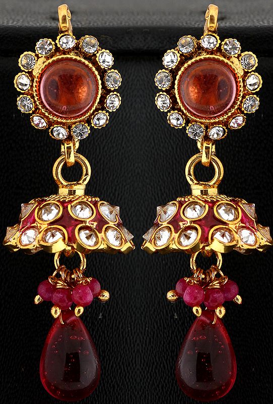 Meenakari Jhumka Earrings with Faux Ruby