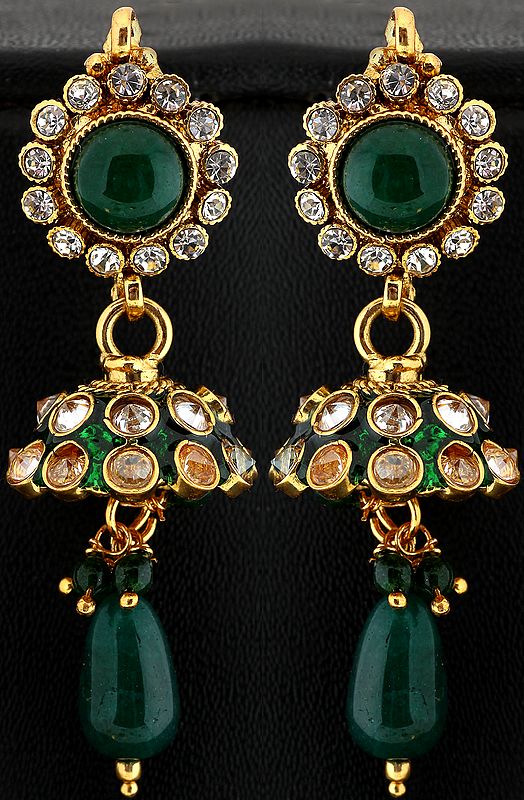 Green Color Earrings with Charm