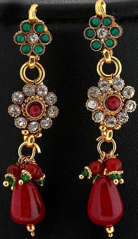 Faux Emerald and Ruby Polki Earrings
