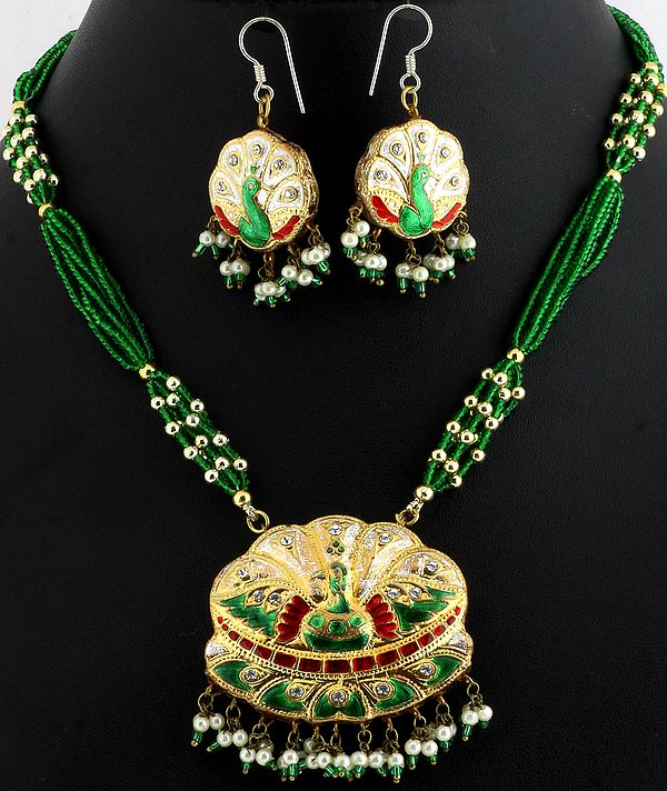 Meenakari Beaded Necklace Set with Golden Accent
