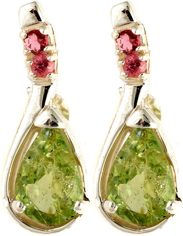 Faceted Green and Pink Tourmaline Earrings