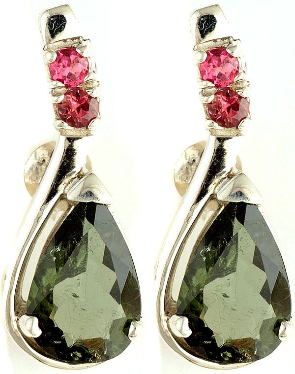 Faceted Green and Pink Tourmaline Post Earrings