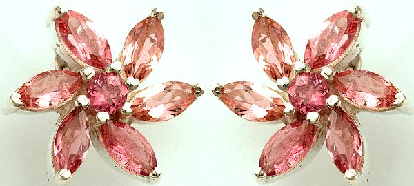 Faceted Pink Tourmaline Flower Post Earrings