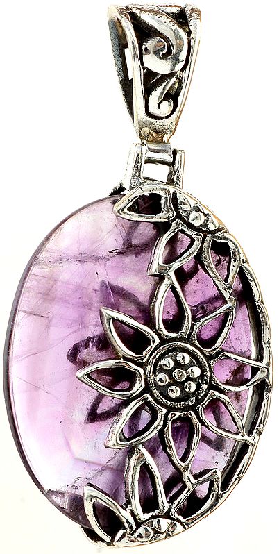 Amethyst Pendant with Sterling Flower