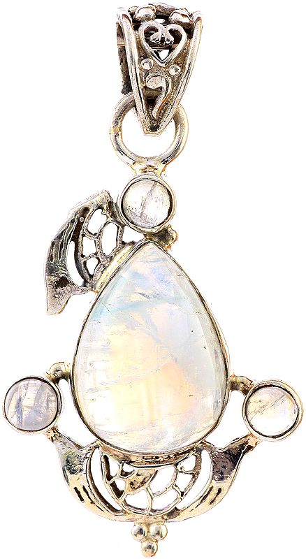 Rainbow Moonstone Pendant with Lattice