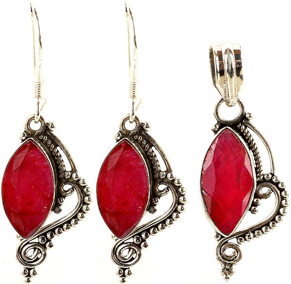Faceted Ruby Pendant with Earrings Set