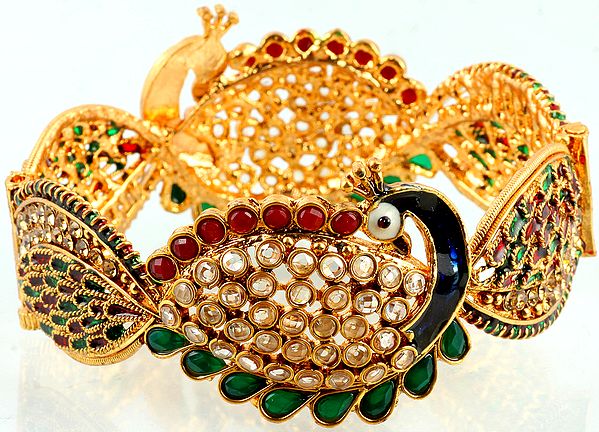 Polki Bracelet with Peacock