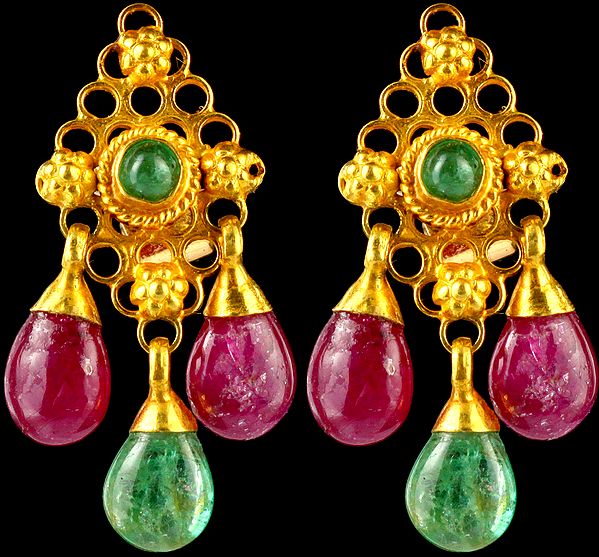 Handcrafted Ruby and Emerald Post Earrings