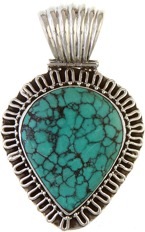 Spider's Web Turquoise Pendant with Filigree