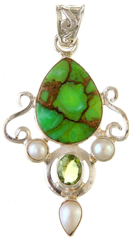 Mohave Turquoise Pendant with Pearl and Peridot