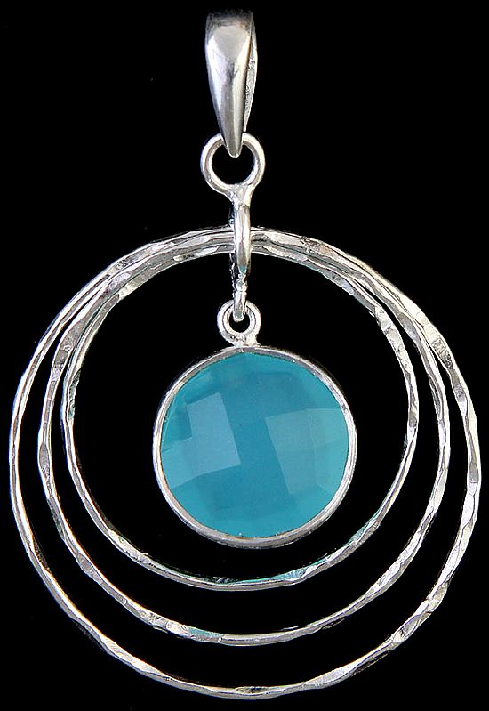 Faceted Peru Chalcedony Hoops Pendant
