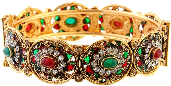 Polki Bracelet Faux Ruby and Emerald with Screw Clasp