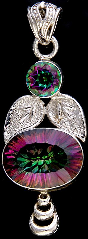 Faceted Mystic Topaz Pendant with Sterling Leaves