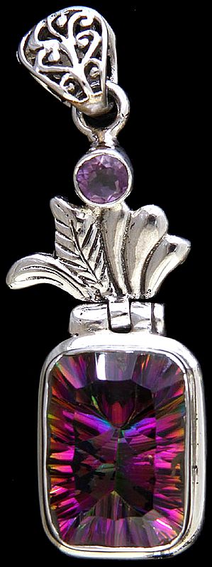 Faceted Mystic Topaz Pendant with  Amethyst