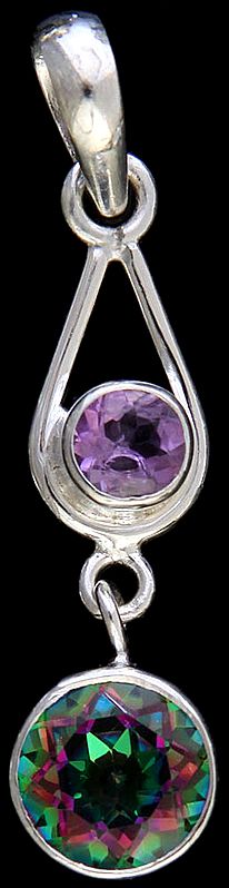Faceted Mystic Topaz Pendant with  Amethyst