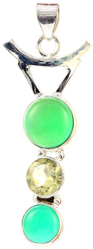 Green Onyx Pendant with Faceted Lemon Topaz