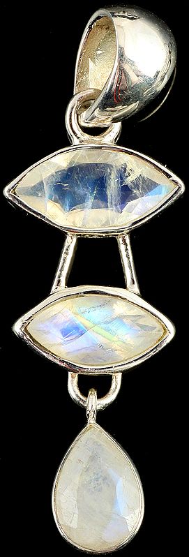 Faceted Rainbow Moonstone Pendant with Charm