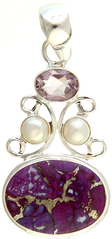 Purple Mohave Turquoise Pendant with Faceted Amethyst and Pearl