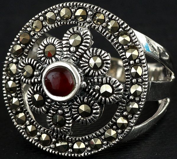Garnet Ring with Marcasite